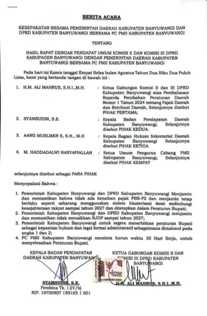 Tak Ada Kenaikan Pajak PBB-P2 dan NJOP Hingga 2027, Pemkab & DPRD Banyuwangi Teken Kesepakatan dengan PMII