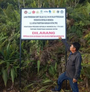 Plang Penertiban Kawasan Hutan di Pasang di Tanah Adat Milik Masyarakat Dua Desa, Ada Apa Dengan PT. SP