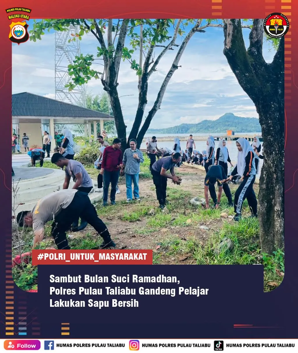 Sambut Bulan Suci Ramadhan, Polres Pulau Taliabu Gandeng Pelajar Lakukan Sapu Bersih