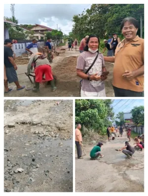 Ketua RW 06 Bersama Ketua RT 08 Kel Kapuas Kanan Hulu Bersama Warganya Bergotong – royong Memperbaiki Jalan Yang Rusak